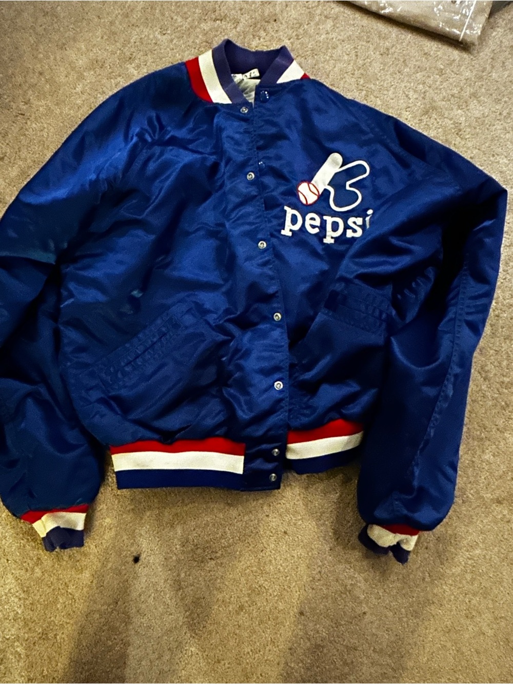 Pepsi Kirkland Varsity Royal Blue Satin Team Jacket with Red & White Trim